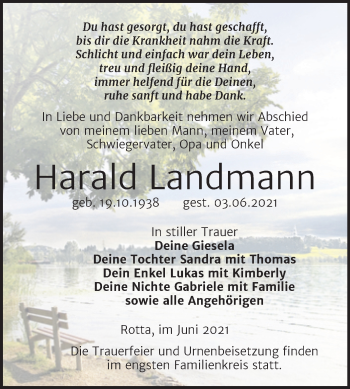 Traueranzeige von Harald Landmann von Trauerkombi Wittenberg