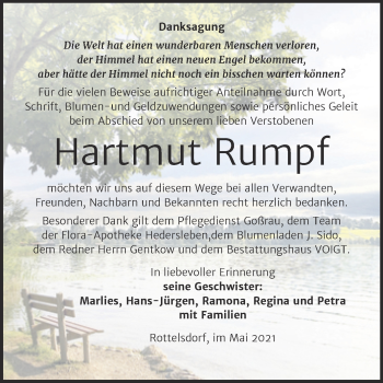 Traueranzeige von Hartmut Rumpf von Trauerkombi Mansfelder Land