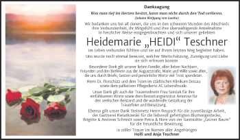 Traueranzeige von Heidemarie Teschner von Trauerkombi Dessau