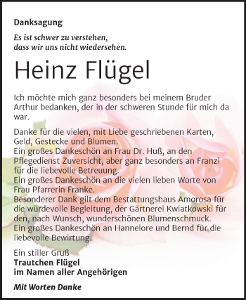 Traueranzeige von Heinz Flügel von Trauerkombi Dessau