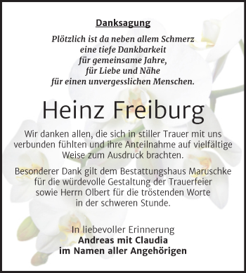 Traueranzeige von Heinz Freiburg von Trauerkombi Bitterfeld