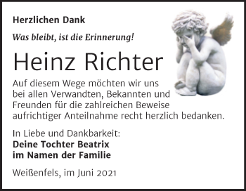 Traueranzeige von Heinz Richter von Trauerkombi Weißenfels