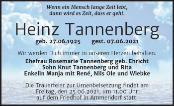 Traueranzeige von Heinz Tannenberg von Mitteldeutsche Zeitung Halle/Saalkreis