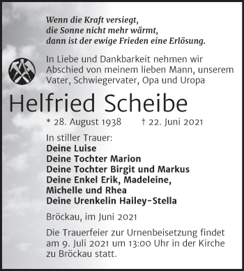 Traueranzeige von Helfried Scheibe von Trauerkombi Zeitz