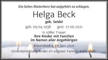 Traueranzeige von Helga Beck von Trauerkombi Merseburg
