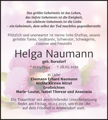 Traueranzeige von Helga Naumann von Mitteldeutsche Zeitung Halle/Saalkreis