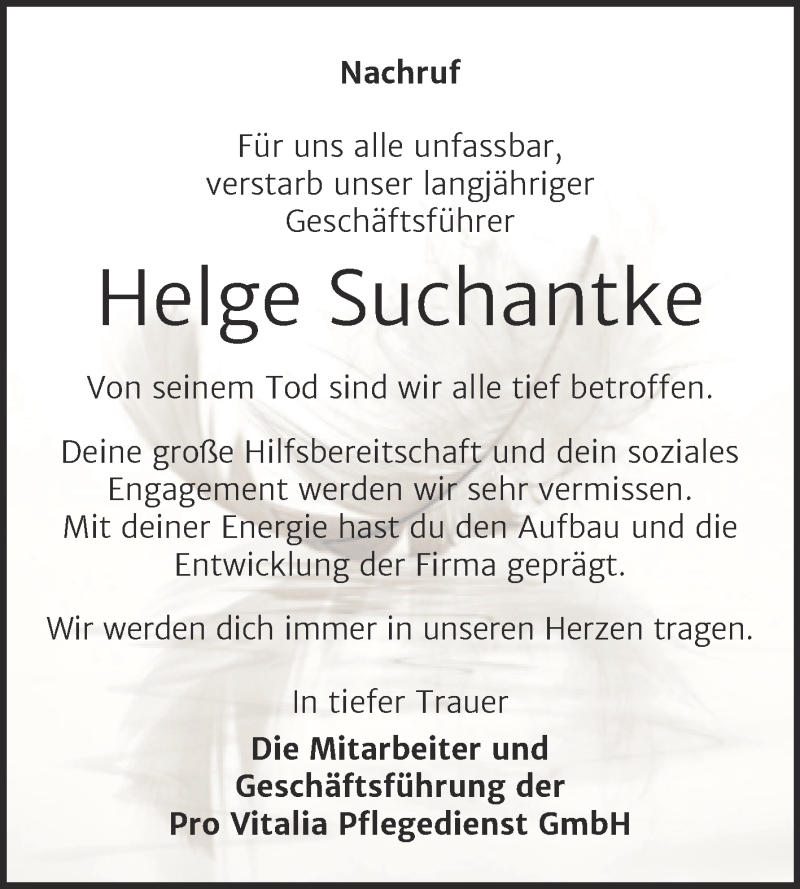  Traueranzeige für Helge Suchantke vom 26.06.2021 aus Mitteldeutsche Zeitung