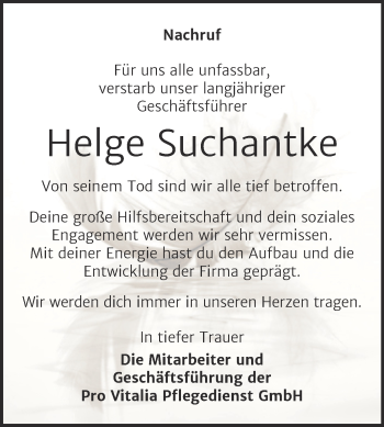 Traueranzeige von Helge Suchantke von Mitteldeutsche Zeitung