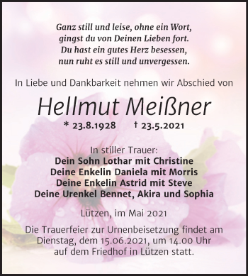 Traueranzeige von Hellmut Meißner von Trauerkombi Weißenfels