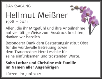 Traueranzeige von Hellmut Meißner von Trauerkombi Weißenfels