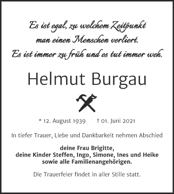 Traueranzeige von Helmut Burgau von Naumburger Tageblatt