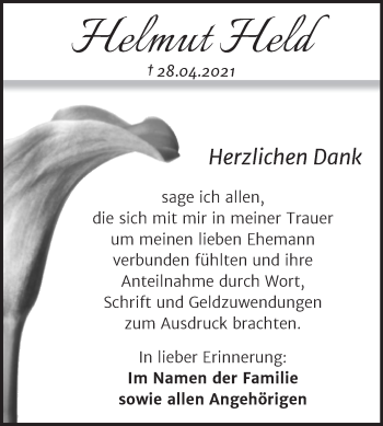Traueranzeige von Helmut Held von Trauerkombi Quedlinburg