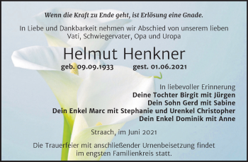 Traueranzeige von Helmut Henkner von Trauerkombi Wittenberg