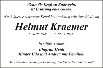 Traueranzeige von Helmut Kraemer von Trauerkombi Wittenberg