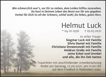 Traueranzeige von Helmut Luck von Trauerkombi Quedlinburg