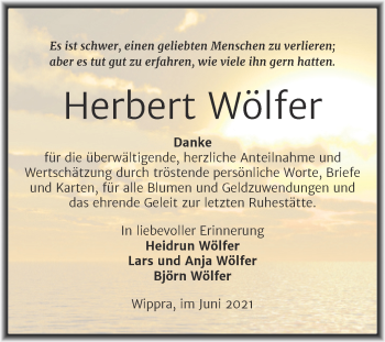 Traueranzeige von Herbert Wölfer von Trauerkombi Mansfelder Land