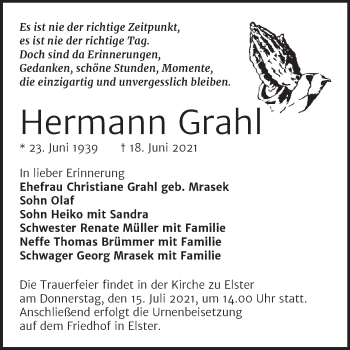 Traueranzeige von Hermann Grahl von Trauerkombi Wittenberg