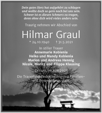 Traueranzeige von Hilmar Graul von Trauerkombi Dessau