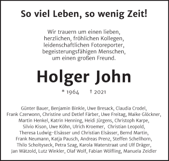 Traueranzeige von Holger John von Mitteldeutsche Zeitung Halle/Saalkreis