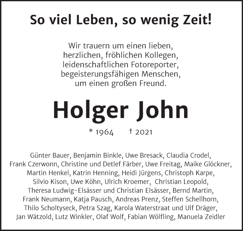  Traueranzeige für Holger John vom 05.06.2021 aus Mitteldeutsche Zeitung Halle/Saalkreis