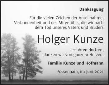 Traueranzeige von Holger Kunze von Trauerkombi Weißenfels