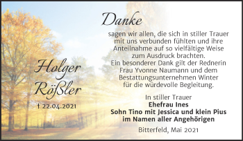 Traueranzeige von Holger Rößler von Trauerkombi Bitterfeld