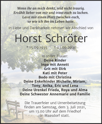 Traueranzeige von Horst Schröter von Trauerkombi Köthen