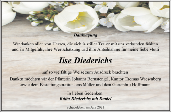 Traueranzeige von Ilse Diederichs von Trauerkombi Aschersleben
