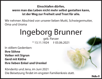 Traueranzeige von Ingeborg Brunner von Trauerkombi Zeitz
