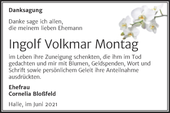 Traueranzeige von Ingolf Volkmar Montag von Mitteldeutsche Zeitung Halle/Saalkreis