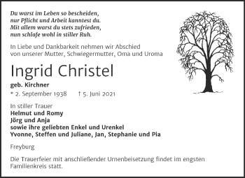 Traueranzeige von Ingrid Christel von Naumburger Tageblatt