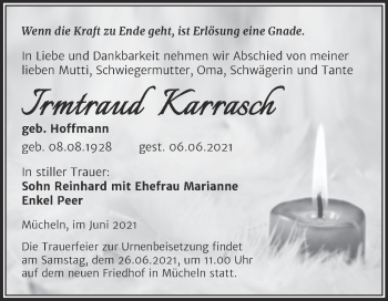 Traueranzeige von Irmtraud Karrasch von Trauerkombi Merseburg