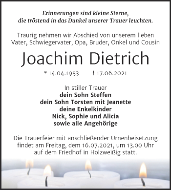 Traueranzeige von Joachim Dietrich von Trauerkombi Bitterfeld