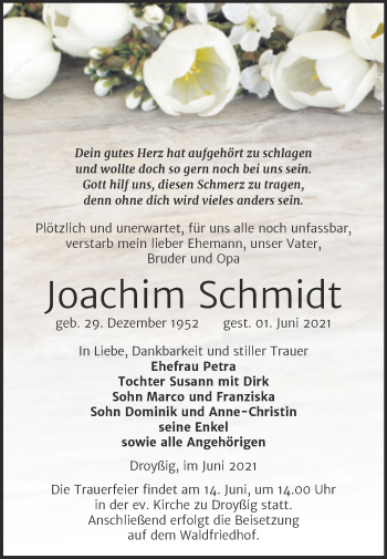 Traueranzeige von Joachim Schmidt von Trauerkombi Zeitz