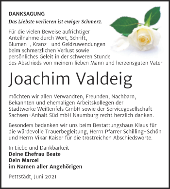 Traueranzeige von Joachim Valdeig von Trauerkombi Weißenfels
