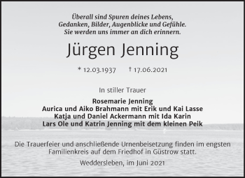 Traueranzeige von Jürgen Jenning von Mitteldeutsche Zeitung Quedlingburg