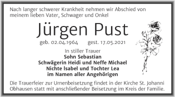 Traueranzeige von Jürgen Pust von Mitteldeutsche Zeitung Merseburg/Querfurt