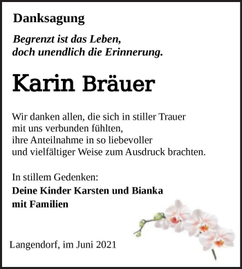 Traueranzeige von Karin Bräuer von Trauerkombi Weißenfels