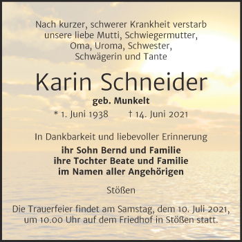Traueranzeige von Karin Schneider von Trauerkombi Weißenfels