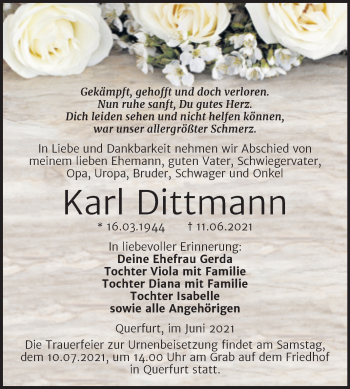 Traueranzeige von Karl Dittmann von Trauerkombi Merseburg