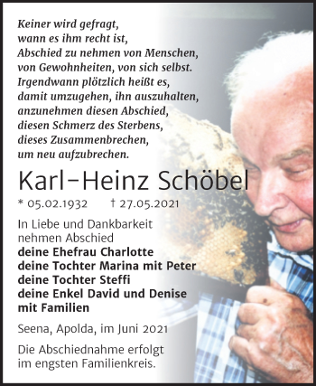 Traueranzeige von Karl-Heinz Schöbel von Wochenspiegel Naumburg/Nebra