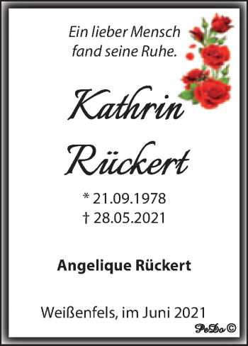Traueranzeige von Kathrin Rückert von Trauerkombi Weißenfels