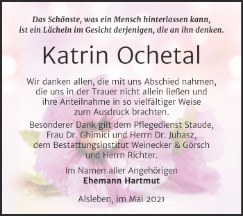 Traueranzeige von Katrin Ochetal von Trauerkombi Bernburg