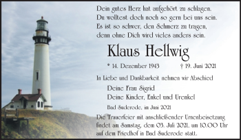 Traueranzeige von Klaus Hellwig von Trauerkombi Quedlinburg