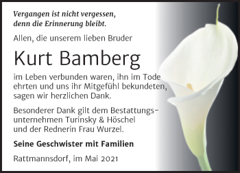 Traueranzeige von Kurt Bamberg von Trauerkombi Merseburg