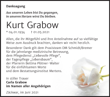 Traueranzeige von Kurt Grabow von Wochenspiegel Naumburg/Nebra
