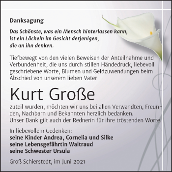 Traueranzeige von Kurt Große von Trauerkombi Aschersleben