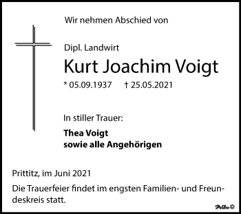 Traueranzeige von Kurt Joachim Voigt von Trauerkombi Weißenfels