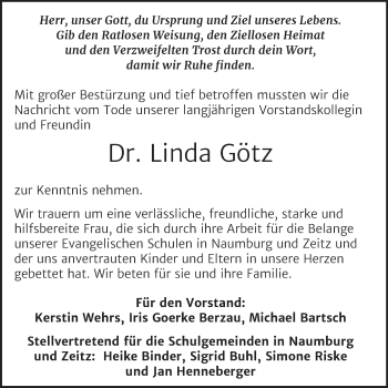 Traueranzeige von Linda Götz von Naumburger Tageblatt