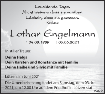 Traueranzeige von Lothar Engelmann von Trauerkombi Weißenfels
